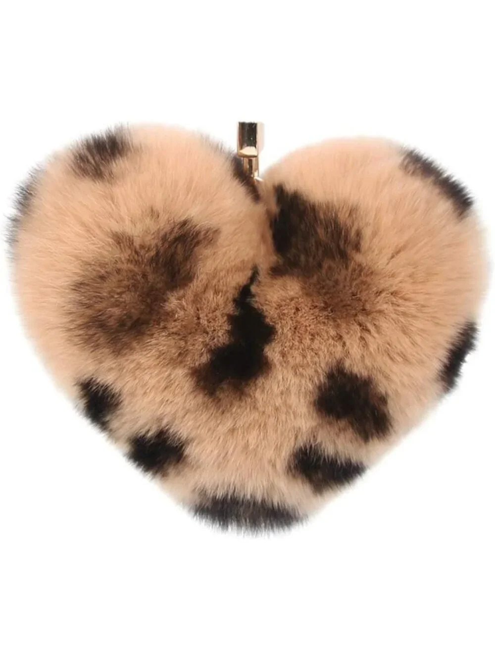 Fluffy Heart Shaped Rex Rabbit Fur Pompom Keychain Bag Charm Ring - Cute